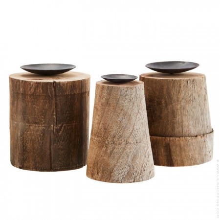 Set de 3 bougeoirs en bois recyclés