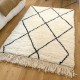 Moroccan Berber rug Beni Ouarain white ivory whit diamonds and black dashes 160 x 108 cm