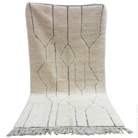 Moroccan Berber rug Beni Ouarain white ivory with black lines270 x 160 cm