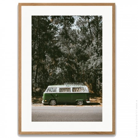 Green VW combi 50 x 70 oak framed poster