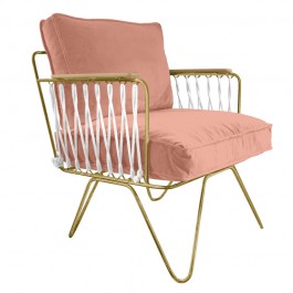 Armchair Croisette gold with velvet pink cushions