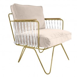 Armchair Croisette gold with velvet off white cushions