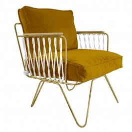 Armchair Croisette gold with velvet camel cushions