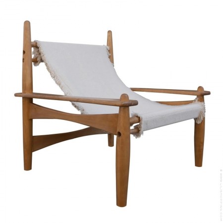 Fauteuil Carlo coton tissé bois clair