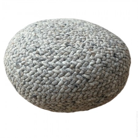 Pouf beige en laine tissée taille 80