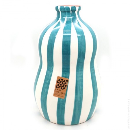 Vase Gourd motif rayures bleues pétrole