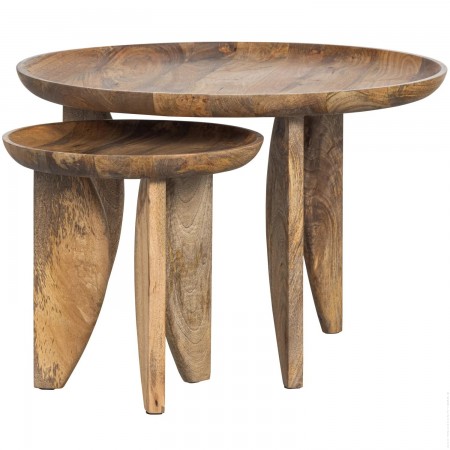 Ensemble de 2 tables d'appoint en manguier naturel